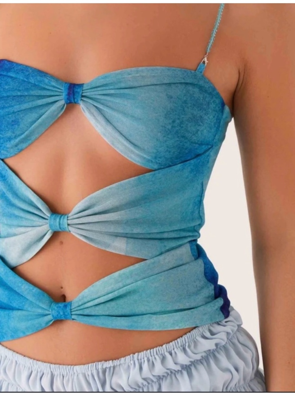 Peppermayo Blue Tie-Front Cutout Crop Top